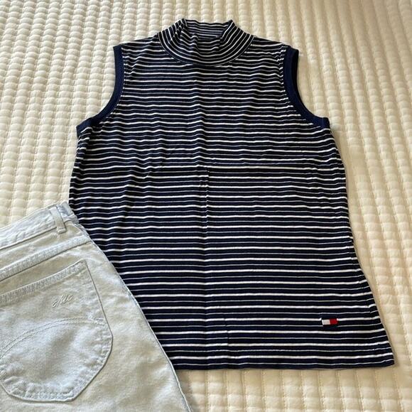 Tommy Hilfiger Tops - Tommy Hilfiger Navy/White Striped Mock Neck Sleeveless Top Size M